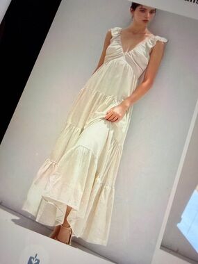 ♥️ Hello Cotton V- Neck Ruffle Strap Maxi Dress in White ♥️